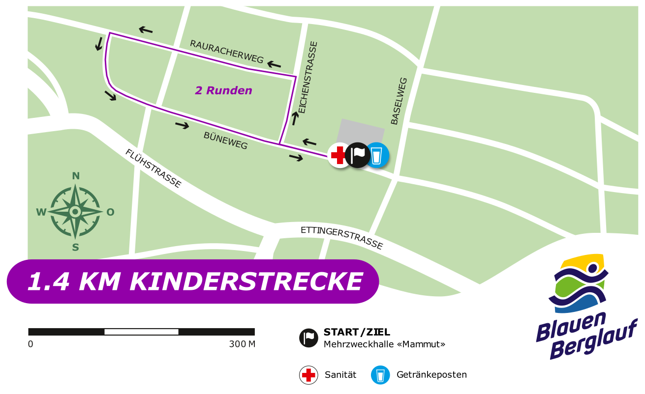 Blauen Berglauf Streckenplan 1400 m