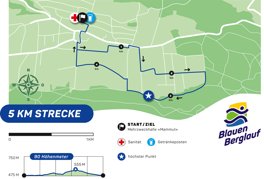 Blauen Berglauf Streckenplan 5 km